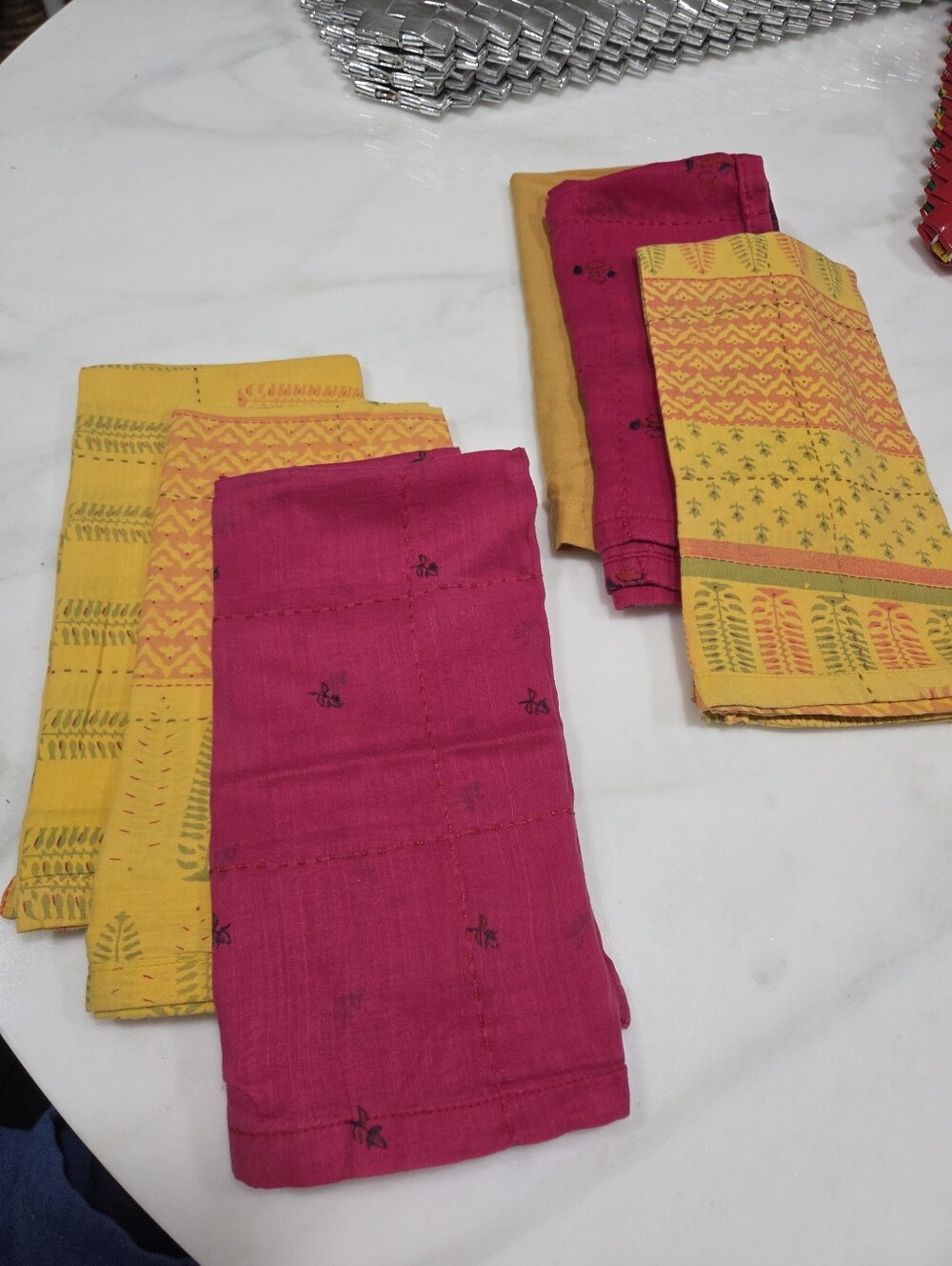 Handsewn Overdyed Artisan Napkin Set - Yellow And Red Variety, 6 Count